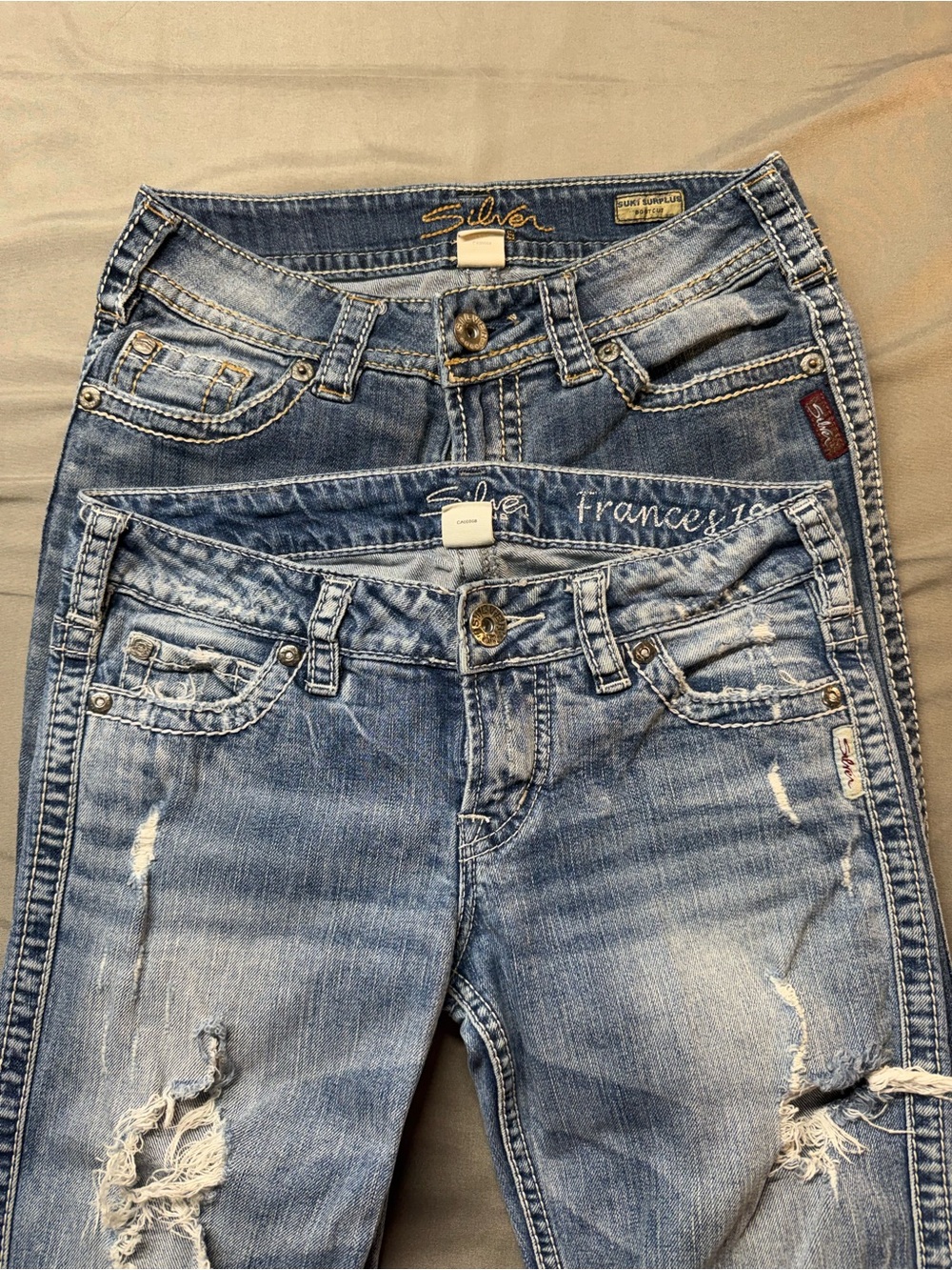 Silver Jeans Light Denim Skinny Jeans with Distressed Accents 2 Pairs